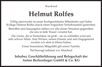 Traueranzeige von Helmut Rolfes von Neue Osnabrücker Zeitung GmbH & Co. KG