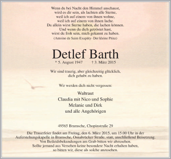 Traueranzeige von Detlef Barth von Neue Osnabrücker Zeitung GmbH & Co. KG