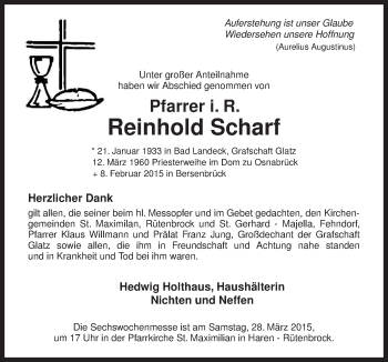 Traueranzeige von Reinhold Scharf von Neue Osnabrücker Zeitung GmbH & Co. KG