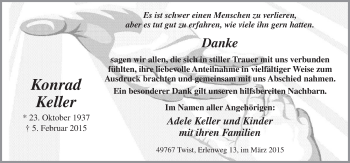 Traueranzeige von Konrad Keller von Neue Osnabrücker Zeitung GmbH & Co. KG