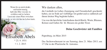 Traueranzeige von Elisabeth Abels von Neue Osnabrücker Zeitung GmbH & Co. KG