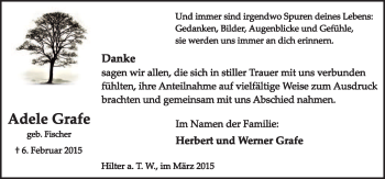 Traueranzeige von Adele Grafe von Neue Osnabrücker Zeitung GmbH & Co. KG