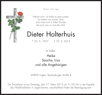 Traueranzeige von Dieter Holterhuis von Neue Osnabrücker Zeitung GmbH & Co. KG