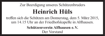 Traueranzeige von Heinrich Hüls von Neue Osnabrücker Zeitung GmbH & Co. KG