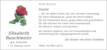 Traueranzeige von Elisabeth Buschmeier von Neue Osnabrücker Zeitung GmbH & Co. KG