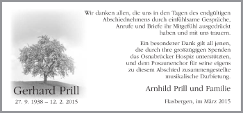 Traueranzeige von Gerhard Prill von Neue Osnabrücker Zeitung GmbH & Co. KG