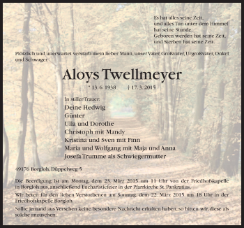 Traueranzeige von Aloys Twellmeyer von Neue Osnabrücker Zeitung GmbH & Co. KG