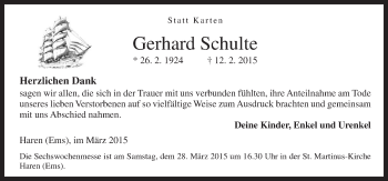 Traueranzeige von Gerhard Schulte von Neue Osnabrücker Zeitung GmbH & Co. KG