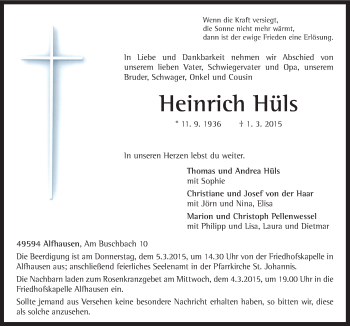 Traueranzeige von Heinrich Hüls von Neue Osnabrücker Zeitung GmbH & Co. KG