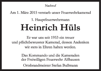 Traueranzeige von Heinrich Hüls von Neue Osnabrücker Zeitung GmbH & Co. KG