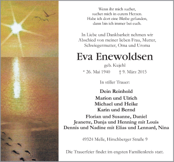 Traueranzeige von Eva Enewoldsen von Neue Osnabrücker Zeitung GmbH & Co. KG