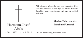 Traueranzeige von Hermann-Josef Abels von Neue Osnabrücker Zeitung GmbH & Co. KG