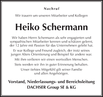 Traueranzeige von Heiko Schermann von Neue Osnabrücker Zeitung GmbH & Co. KG