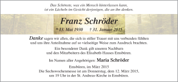 Traueranzeige von Franz Schröder von Neue Osnabrücker Zeitung GmbH & Co. KG