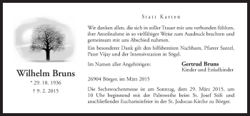 Traueranzeige von Wilhelm Bruns von Neue Osnabrücker Zeitung GmbH & Co. KG