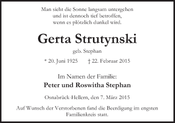 Traueranzeige von Gerta Strutynski von Neue Osnabrücker Zeitung GmbH & Co. KG