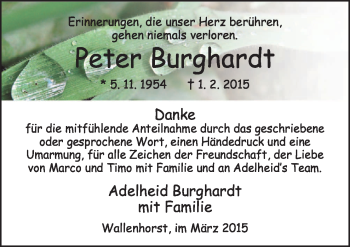 Traueranzeige von Peter Burghardt von Neue Osnabrücker Zeitung GmbH & Co. KG