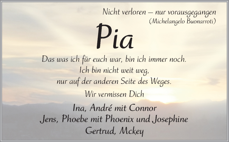 Traueranzeige für Pia Schomaker vom 25.04.2015 aus Neue Osnabrücker Zeitung GmbH & Co. KG