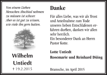 Traueranzeige von Wilhelm Untiedt von Neue Osnabrücker Zeitung GmbH & Co. KG