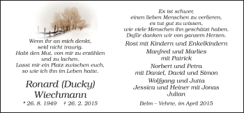 Traueranzeige von Ronard Wiechmann von Neue Osnabrücker Zeitung GmbH & Co. KG