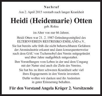 Traueranzeige von Heidi Otten von Neue Osnabrücker Zeitung GmbH & Co. KG