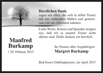 Traueranzeige von Manfred Burkamp von Neue Osnabrücker Zeitung GmbH & Co. KG
