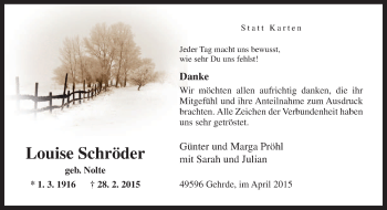 Traueranzeige von Louise Schröder von Neue Osnabrücker Zeitung GmbH & Co. KG