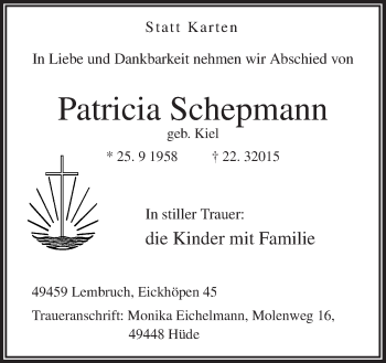 Traueranzeige von Patricia Schepmann von Neue Osnabrücker Zeitung GmbH & Co. KG