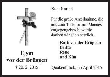 Traueranzeige von Egon vor der Brüggen von Neue Osnabrücker Zeitung GmbH & Co. KG