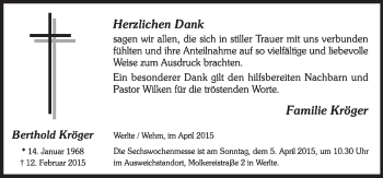 Traueranzeige von Berthold Kröger von Neue Osnabrücker Zeitung GmbH & Co. KG