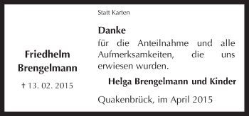 Traueranzeige von Friedhelm Brengelmann von Neue Osnabrücker Zeitung GmbH & Co. KG