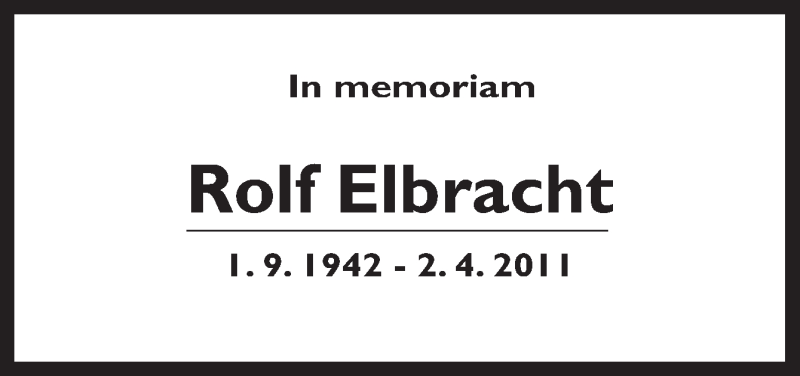  Traueranzeige für Rolf Elbracht vom 02.04.2015 aus Neue Osnabrücker Zeitung GmbH & Co. KG