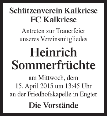 Traueranzeige von Heinrich Sommerfrüchte von Neue Osnabrücker Zeitung GmbH & Co. KG