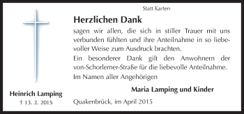 Traueranzeige von Heinrich Lamping von Neue Osnabrücker Zeitung GmbH & Co. KG