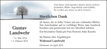 Traueranzeige von Gustav Landwehr von Neue Osnabrücker Zeitung GmbH & Co. KG