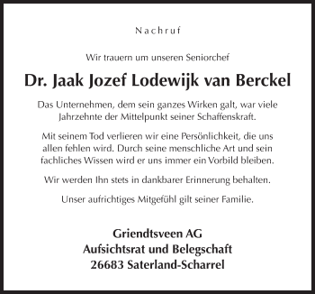 Traueranzeige von Jaak Jozef Lodewijk van Berckel von Neue Osnabrücker Zeitung GmbH & Co. KG