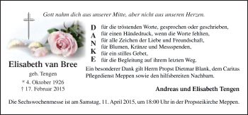Traueranzeige von Elisabeth van Bree von Neue Osnabrücker Zeitung GmbH & Co. KG