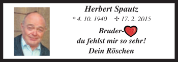Traueranzeige von Herbert Spautz von Neue Osnabrücker Zeitung GmbH & Co. KG