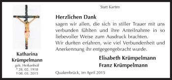 Traueranzeige von Katharina Krümpelmann von Neue Osnabrücker Zeitung GmbH & Co. KG