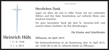 Traueranzeige von Heinrich Hülsen von Neue Osnabrücker Zeitung GmbH & Co. KG