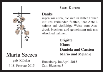 Traueranzeige von Maria Szczes von Neue Osnabrücker Zeitung GmbH & Co. KG