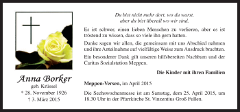 Traueranzeige von Anna Borker von Neue Osnabrücker Zeitung GmbH & Co. KG
