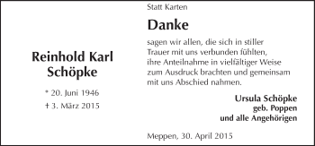 Traueranzeige von Reinhold Karl Schöpke von Neue Osnabrücker Zeitung GmbH & Co. KG