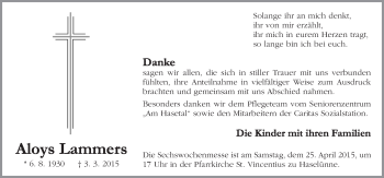 Traueranzeige von Aloys Lammers von Neue Osnabrücker Zeitung GmbH & Co. KG
