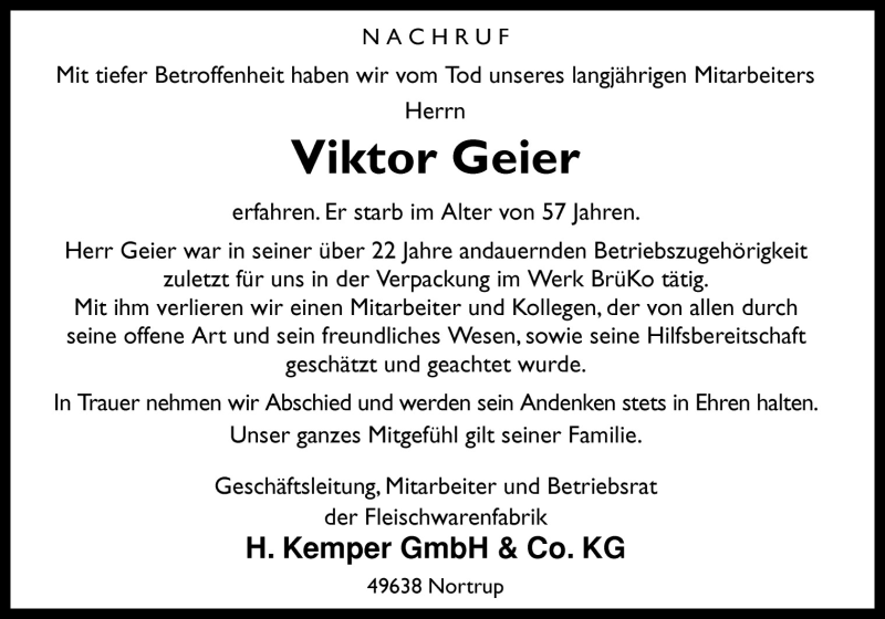  Traueranzeige für Viktor Geier vom 20.05.2015 aus Neue Osnabrücker Zeitung GmbH & Co. KG