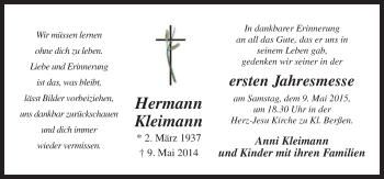 Traueranzeige von Hermann Kleimann von Neue Osnabrücker Zeitung GmbH & Co. KG