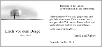 Traueranzeige von Erich  Vor dem Berge von Neue Osnabrücker Zeitung GmbH & Co. KG