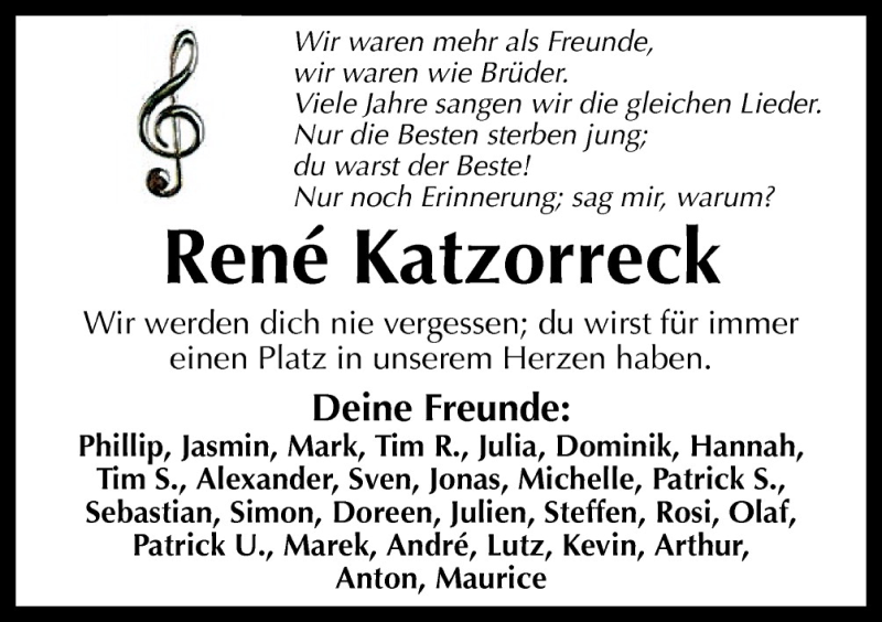  Traueranzeige für Rene Katzorreck vom 20.05.2015 aus Neue Osnabrücker Zeitung GmbH & Co. KG