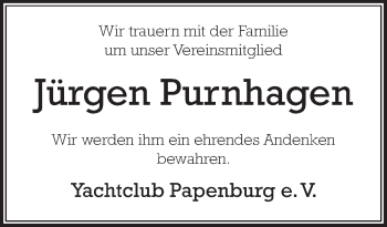 Traueranzeige von Jürgen Purnhagen von Neue Osnabrücker Zeitung GmbH & Co. KG