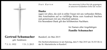 Traueranzeige von Gertrud Schumacher von Neue Osnabrücker Zeitung GmbH & Co. KG